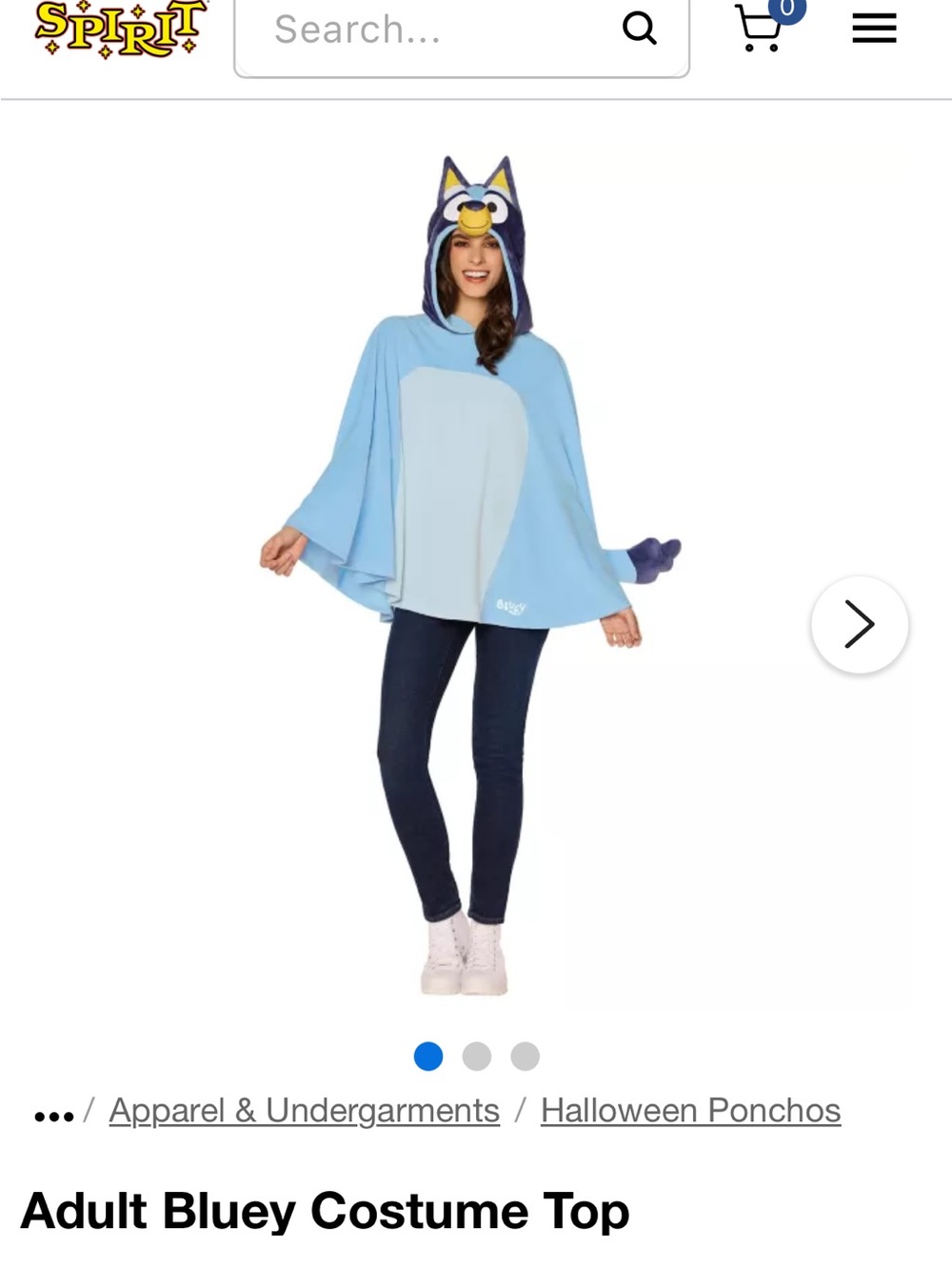 Spirit Adult Bluey Costume Poncho in Light Blue and Navy
